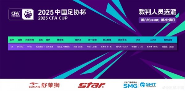 足协杯北京国安vs云南玉昆裁判安排:刘威主裁判,李海新VAR