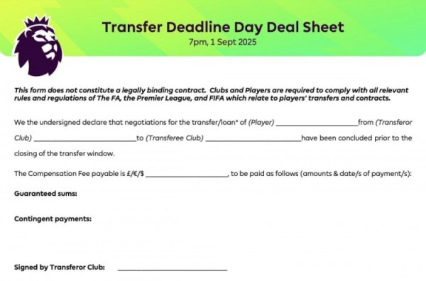 英超官方晒来回单表格：今夏转会窗为止日的来回单数目创历史新高