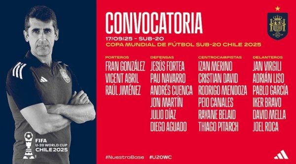 西班牙足协公布U20宇宙杯球员名单：皇马五东说念主入选，巴萨仅一东说念主