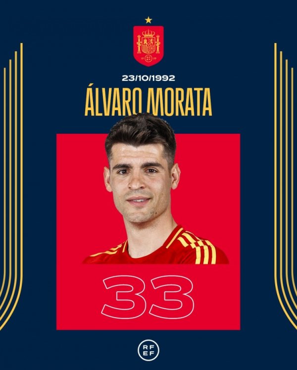 西班牙队祝莫拉塔33岁诞辰好意思瞻念，球员国度队出战87场37球8助