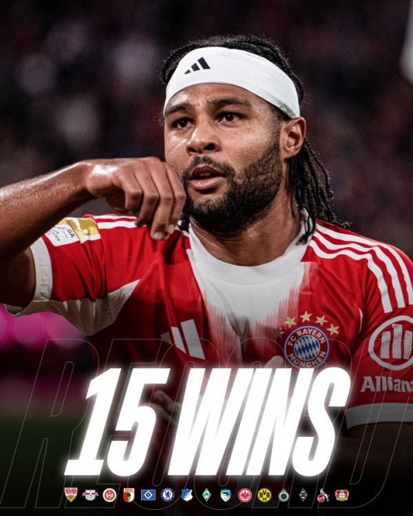 再改进记录👑拜仁开季15连胜，刷新五大联赛球队历史最好开局