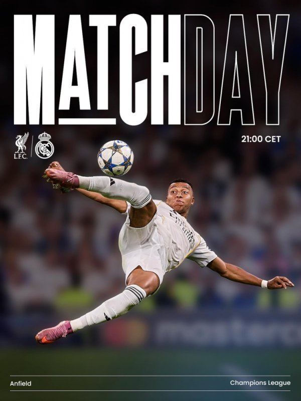 大战在即！皇马发布欧冠客战利物浦海报，姆巴佩单东谈主出镜