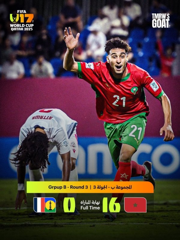 🥶残酷！摩洛哥U17寰球杯16-0狂胜，狂轰78脚射门净胜球打至+8